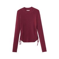 茵曼抽绳收腰显瘦半高领打底衫女2025秋季新年红装通勤简约套头针织衫 枣红