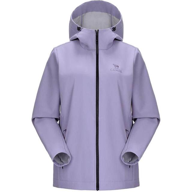骆驼 女装软壳衣防泼水外套春秋户外防风加绒夹克连帽休闲外套