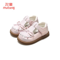 牧童清仓女童学步鞋春秋款幼儿软底宝宝皮鞋洋气蝴蝶结公主鞋子 公主粉 20 鞋内长14.3cm