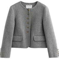 初语 绵羊毛双面呢外套女2025年秋冬气质短款格雷系大衣 浅灰色 M