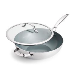 Greenpan 三层不锈钢炒锅 30cm 带盖 陶瓷不粘平底锅 电磁炉通用