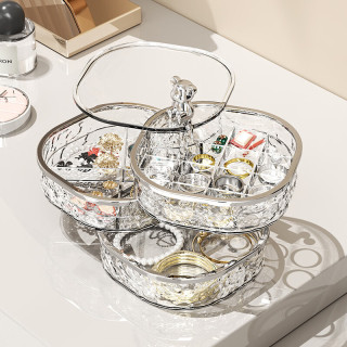 XIYOOMI 塑料首饰收纳盒高级轻奢首饰盒 桌面耳钉戒指项链饰品收纳盒 水波纹旋转首饰盒（透明）