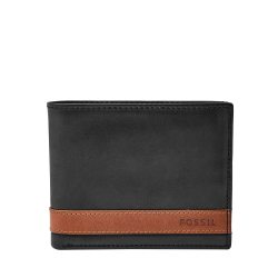 Fossil 钱包 男性 皮革材质 翻盖双折钱包 双折 昆恩黑色