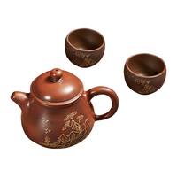 觅陶 广西钦州坭兴陶茶壶 黎昌权大师纯全手工山水潘壶家用泡茶器茶具 一壶两杯