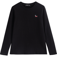 初语 【软糯舒适】25唯品秋卡通小狗刺绣减龄长袖T恤磨毛打底上衣女