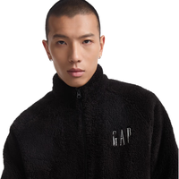 GAP男女装2024秋季抱抱绒字母logo抓绒立领外套休闲上衣609070 黑色 180/100A(XL)亚洲尺码