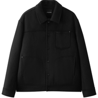 gxgjeans男装 黑色简约基础宽松羽绒呢外套短款大衣 24年冬季 黑色 XL (180)