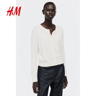 H&M女装毛针织衫2025冬季保暖开衫外套酒红色打底衫1237776 奶油色 S 160/88