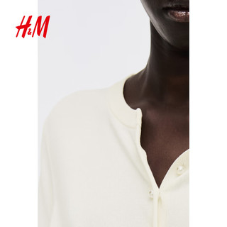 H&M女装毛针织衫2025冬季保暖开衫外套酒红色打底衫1237776 奶油色 S 160/88