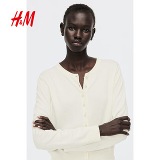 H&M女装毛针织衫2025冬季保暖开衫外套酒红色打底衫1237776 奶油色 S 160/88