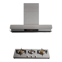 AMKA不锈钢三眼燃气灶四眼欧式家用四眼灶天然气嵌入式3孔头多头三孔煤气灶商用三灶头多眼灶多孔炉头 1米不锈钢油烟机+三眼燃气灶