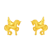 周六福 新年黄金耳饰女款5G足金闪砂压光雅驹耳钉生肖马本命年 计价 一对-2.2g