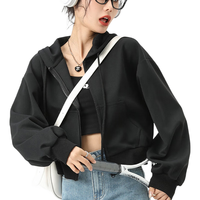 MJ STYLE插肩袖短款开衫外套女2025年春季宽松休闲百搭运动风长袖上衣 黑/纯色