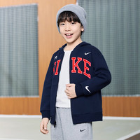 NIKE 3BRAND 耐克男女童开襟连帽卫衣2025冬季儿童加绒保暖上衣 靛蓝色 140 /68 【身高128-140cm】