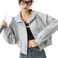 MJ STYLE插肩袖短款开衫外套女2025年春季宽松休闲百搭运动风长袖上衣 灰/纯色