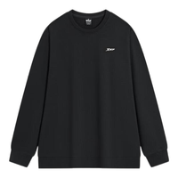 XTEP特步运动服针织运动上衣2024秋季男装休闲圆领长袖百搭套头衫 正黑色-加绒款 XL