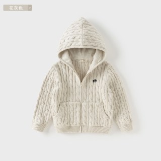 戴维贝拉儿童毛衣针织衫冬装宝宝加厚红色新年外套男女童纯棉开衫 花灰色