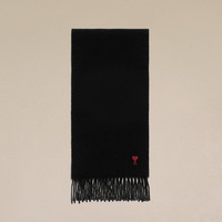 AMI PARIS 【情人节礼物】男女同款经典红色爱心刺绣羊毛流苏围巾