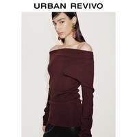 UR2026春季女装气质简约一字领褶皱修身针织衫UWM960007 绛红 L