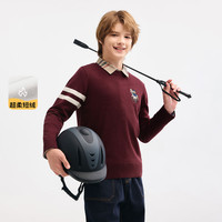 暇步士(Hush Puppies)童装儿童男大童2025冬季舒适柔软休闲文艺百搭套头线衣 波尔多红 130 cm