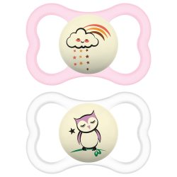 MAM 婴儿安抚奶嘴 16个月以上 敏感肌适用 夜光正畸硅胶 女宝宝2个装