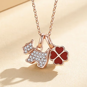 AGATHA 瑷嘉莎 轻奢四叶草银项链女士 红色限定礼盒