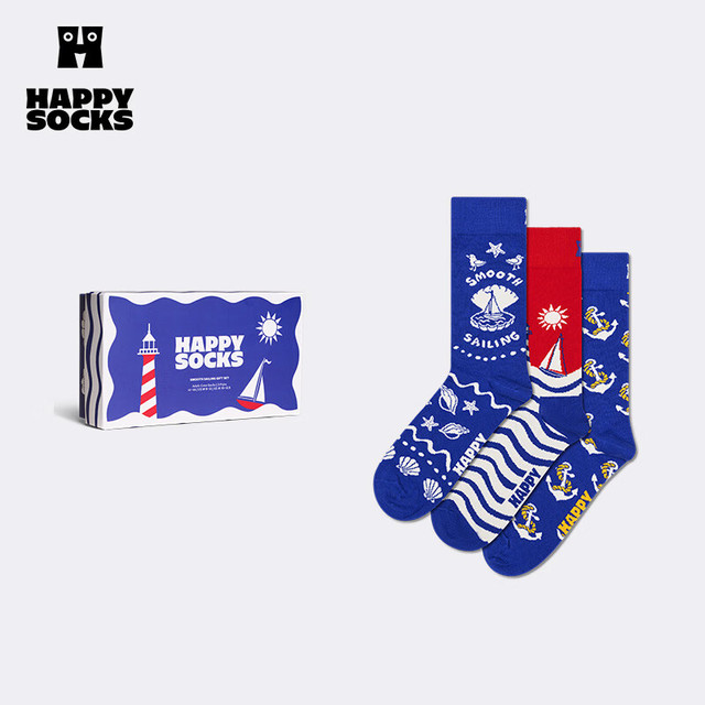 年货大集：Happy Socks 【新春好礼】多巴胺礼盒时尚中筒袜 男士 一帆风顺 3双