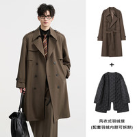 伯爵卓尔 Earl Joel高级感通勤英伦风衣羽绒服男士中长款大衣外套男2025秋冬季 月夜黑 【可拆卸-长袖羽绒内胆】 M (170)