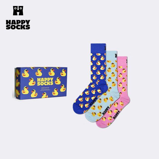 年货大集：Happy Socks 【新春好礼】多彩大黄鸭图案中筒袜礼盒 女士 3双装