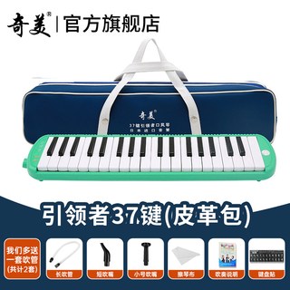 奇美口风琴37键32初中生小学用儿童专业初学者成人吹管乐器 【音簧引领者37键 绿色帆布包】＋2套吹管组+教学资料+