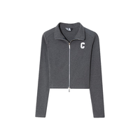 白鹿语春秋双头拉链短外套立领针织设计感长袖上衣女 深灰 S 