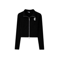 白鹿语春秋双头拉链短外套立领针织设计感长袖上衣女 黑色 XL 