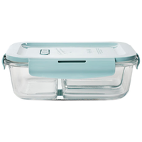 德玛斯 耐热玻璃保鲜盒微波炉饭盒冰箱收纳上班族便当碗北欧蓝三隔1000ml