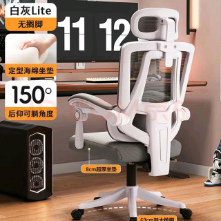 艺菲 人体工学椅 办公椅 4D头枕+四级防爆气杆+双靠背+加厚坐垫+150度可躺 灰白