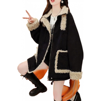 莫代尔牛仔外套女224秋冬外穿加绒加厚百搭宽松慵懒风韩版派克服 黑色  加绒 XL 140-150斤