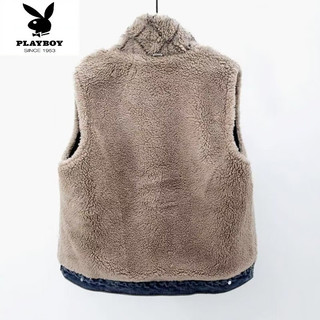 花花公子（PLAYBOY）冬季复古新款羊羔百搭加厚牛仔马甲背心宽松加绒短款坎肩无袖外套 蓝色 【图片色】