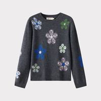 皮皮狗 圆领撞色花朵提花针织衫甜美减龄套头牦牛绒毛衣