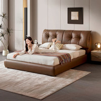 顾家家居【稳稳】轻奢风卧室高端主卧围边落地双人床高支撑真皮床DS8631B 围边款-象牙白+透气呼呼+皓月白床头柜*1 1.8*2米