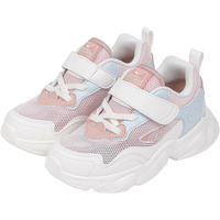 江博士春季男女童透气学步鞋 休闲复古魔术贴儿童运动鞋 粉/蓝/米 34 脚长约20.9-21.5