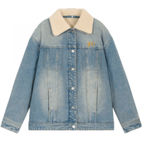 飞鸟和新酒2024冬季颗粒绒毛领休闲短款宽松复古牛仔外套女 蓝灰HCH09 M