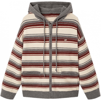 飞鸟和新酒2024冬条纹撞色带帽毛衣外套时尚休闲外套上衣女 条纹淡黄HNF01 S