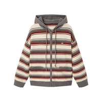 飞鸟和新酒2024冬条纹撞色带帽毛衣外套时尚休闲外套上衣女 条纹淡黄HNF01 L