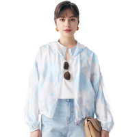 帕罗（PALUOPO）10姆米电力纺春夏连帽短外套女 清新印花夹克透气真丝长袖外衣 浅兰 L (165/88A)