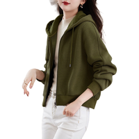 德玛纳 dme加厚绒御寒冬通勤连帽温润0负担百搭针织外套女短款 橄榄绿 XL 