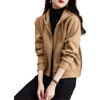 德玛纳 dme加厚绒御寒冬通勤连帽温润0负担百搭针织外套女短款 卡其 XL 