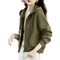 德玛纳 dme加厚绒御寒冬通勤连帽温润0负担百搭针织外套女短款 石绿 XL 