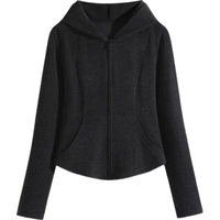 MJ STYLE仿羊绒连帽修身开衫女2025加厚保暖防风轻便显瘦气质百搭上衣 黑/纯色