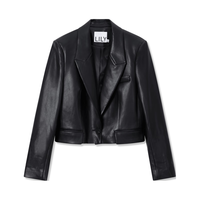 丽丽LILY秋女装帅气时尚通勤款PU短外套休闲小个子西装外套女 510黑 S