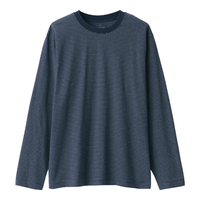 無印良品 MUJI（無印良品 ）男式 天竺织 圆领长袖T恤男士打底衫男款25年春季 AB1MLA5S 藏青色条纹 S （165/84A）