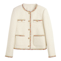 Olrain欧芮儿杏色小香风短外套女年秋冬设计感小众呢料上衣优雅简约 杏色 L